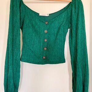 Lush Emerald Green Button-Front Long Sleeve Top